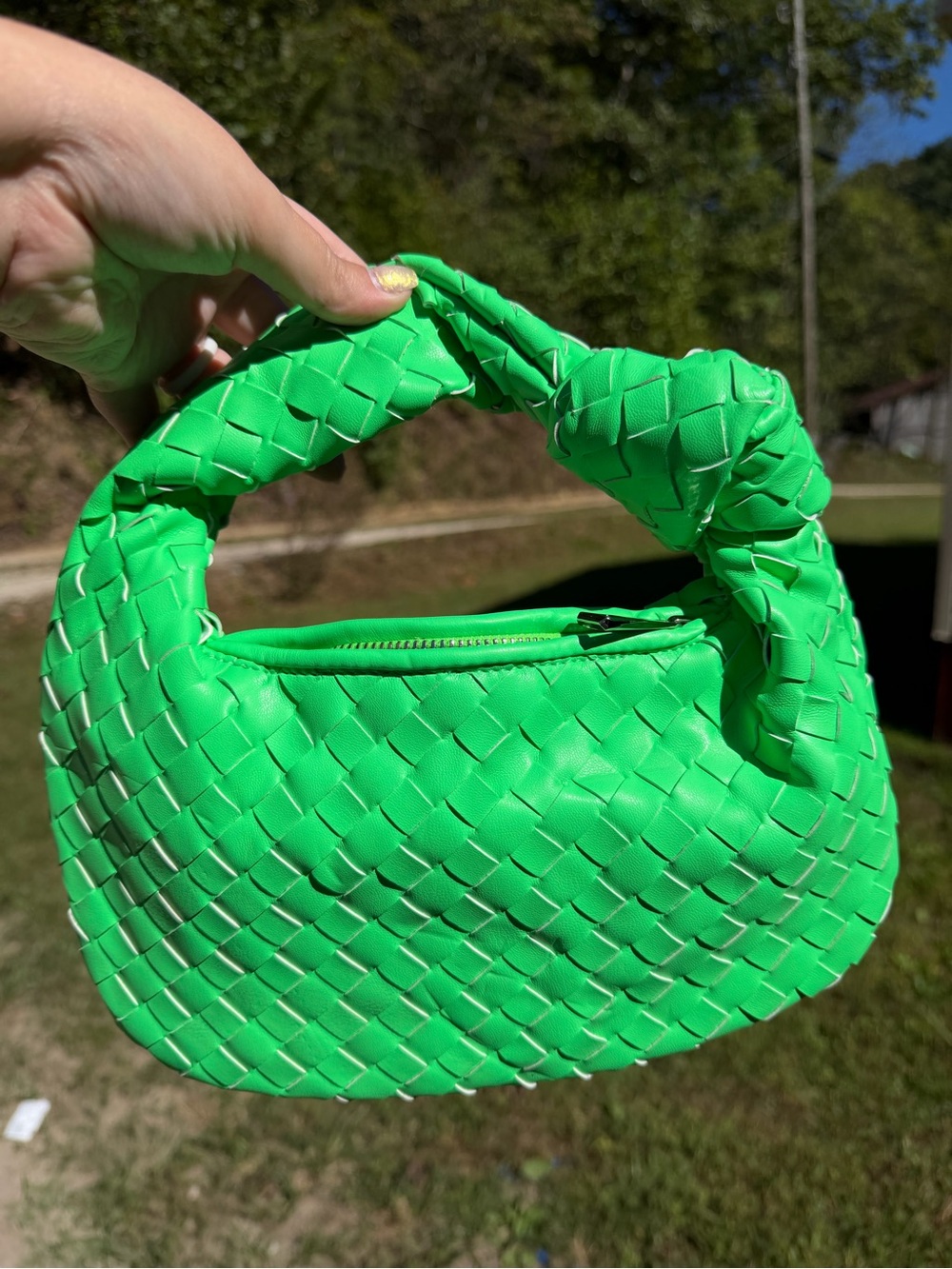 Vibrant Neon Green Mini Woven Shoulder Bag